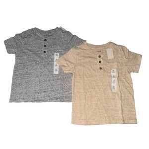Cat Jack Boys 4T Henley T Shirt 2 Pack Gray Beige Short Sleeve NWT